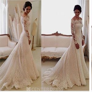 Vintage Off-the-shoulder A-line Lace Gown With Pleats